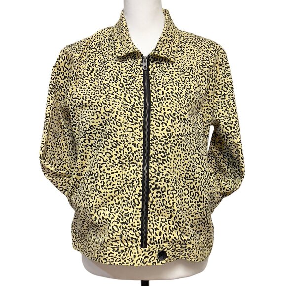 Volcom Denim Animal Print Full Zip Jacket Cheetah Sweater Collar Pockets Large - Picture 9 of 12
